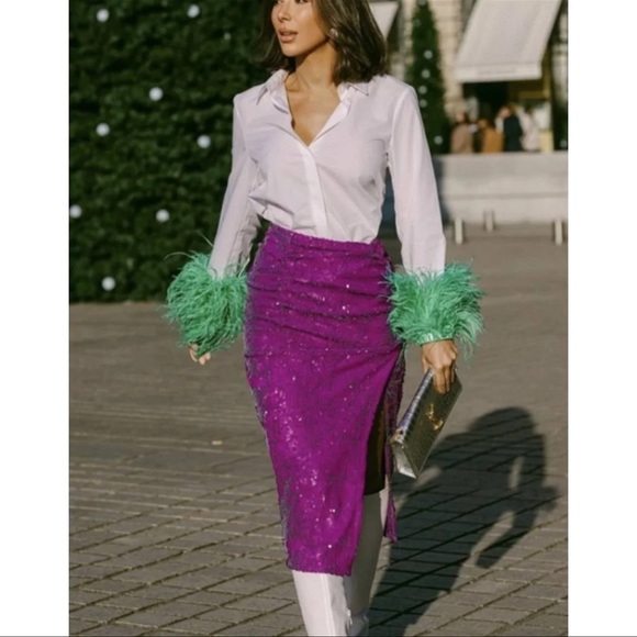 ZARA Sequin Skirt Purple - Picture 2 of 9